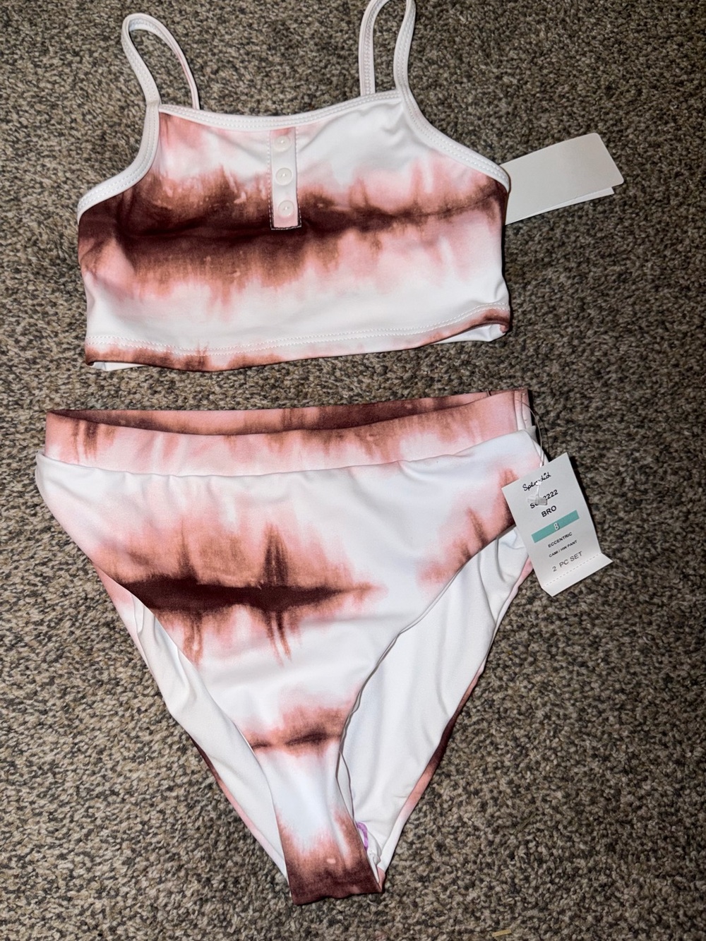Girls Splendid Pink and Brown Tie-Dye Two-Piece Bikini Set size 8 NWT